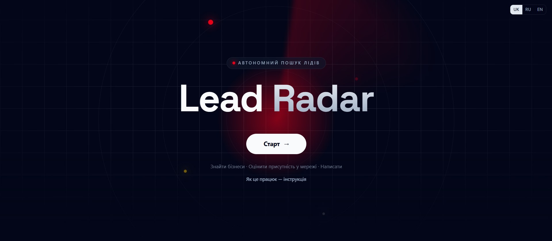 Знімок екрана Lead Radar